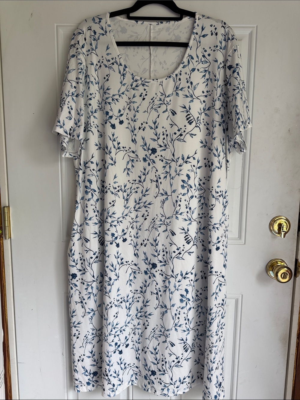 Women's White Maxi Dress with Blue Floral Print